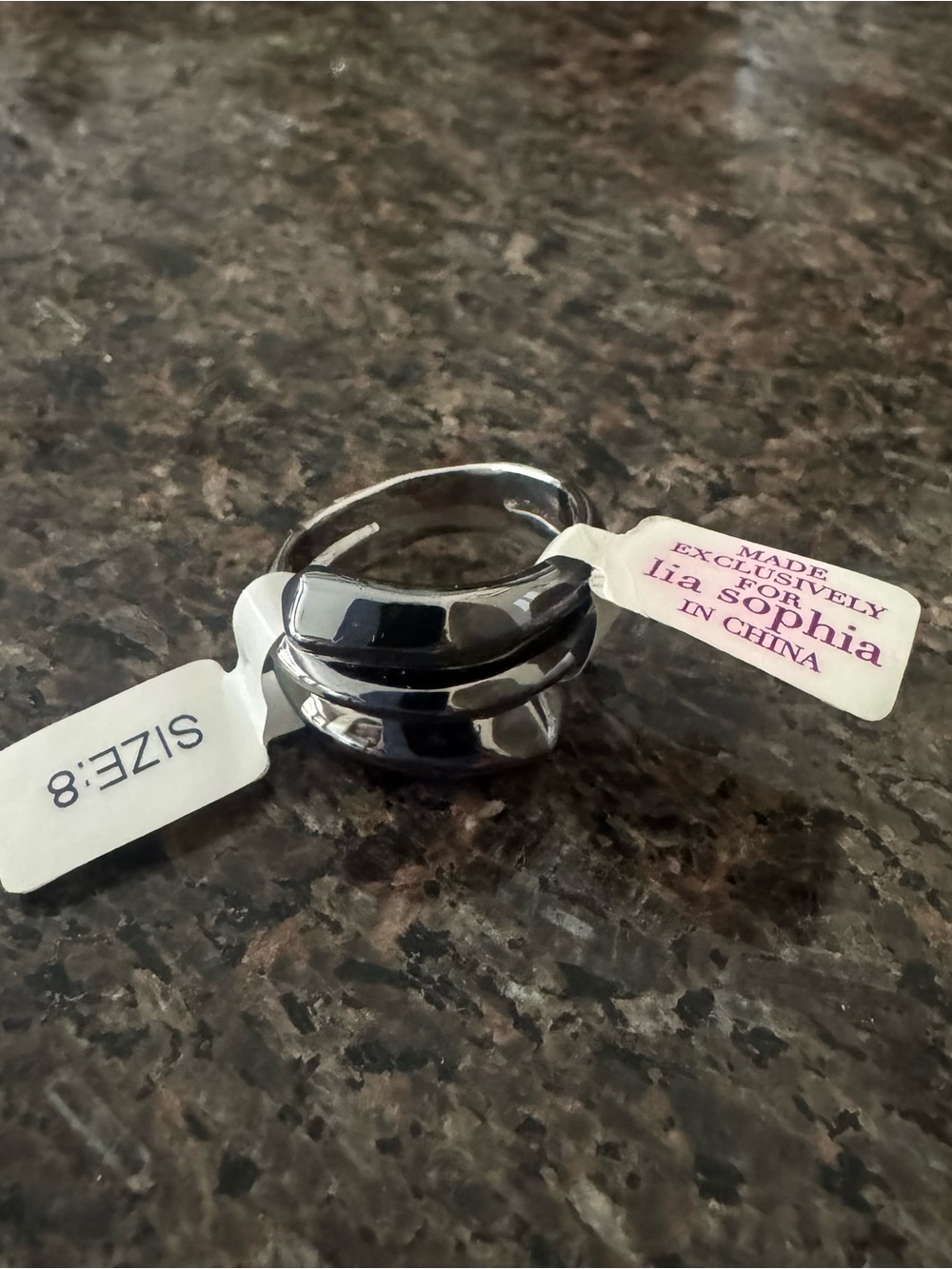 Lia Sophia Hematite Double Band Ring. Size 8  NWT